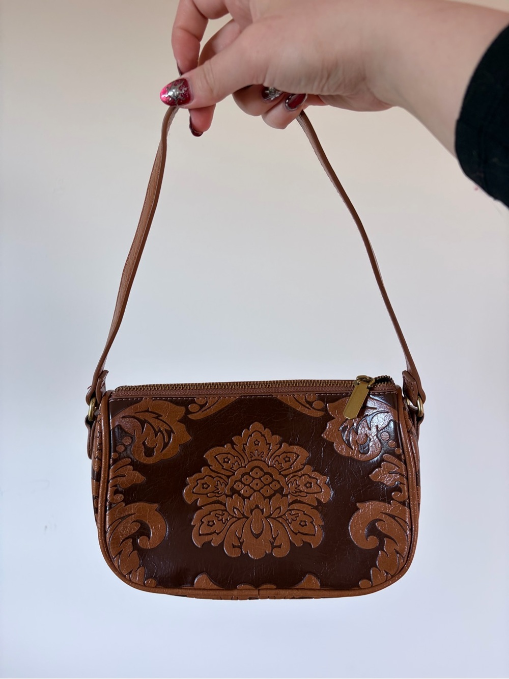 Urban Outfitters Brown Floral Embossed Mini Shoulder Bag